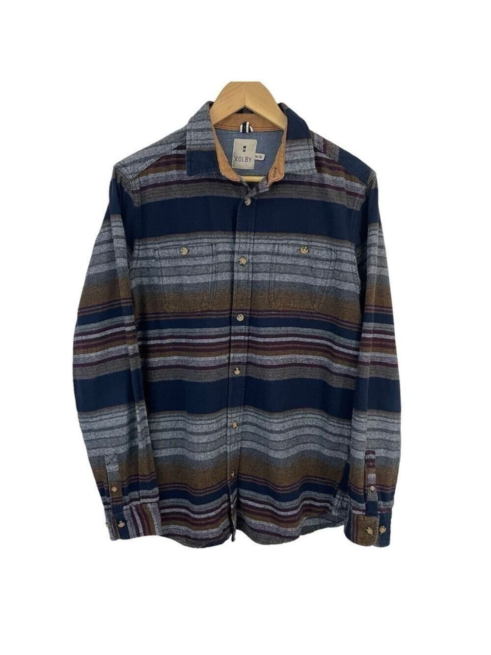 Kolby Flannel Button Down Shirt Mens M Blue Multicolour Stripe Thick Cotton EUC